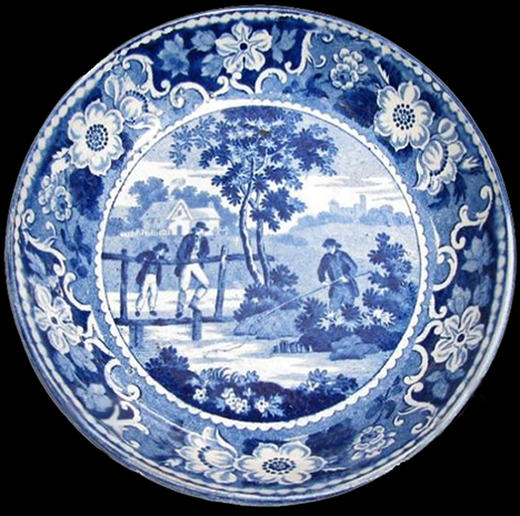 Image on bottom, a plate, whose pattern is called "The Footbride," is from a private collection.
